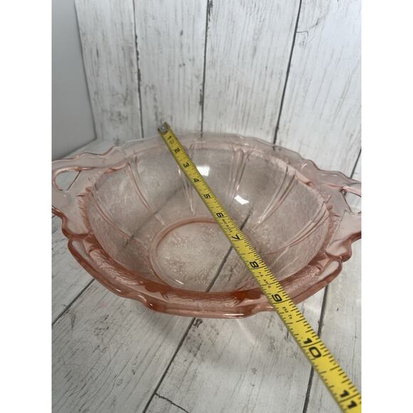 Vintage Jeannette Cherry Blossom Serving Bowl With Handles Pink Depression Glass - Picture 3 of 7